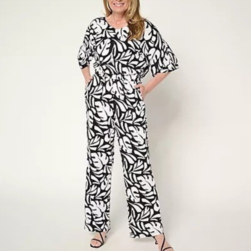 Brandis Dress Out Loud Womens Large Graphic Leaf‎ Dolman Sleeve Jumpsuit A689787